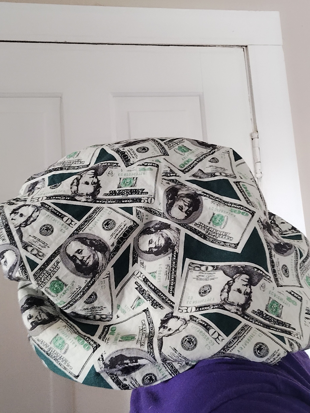 Money Print Sleep Bonnet - Green/White Hair Nightcap - Picture 5 of 6